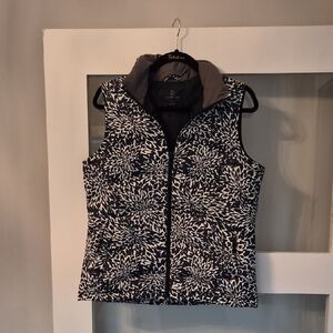 Lands' End Women's Vest with Black and White Floral Pattern